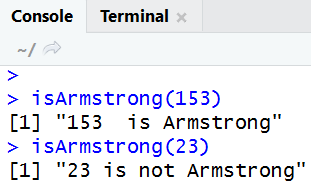 R armstrong number output