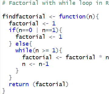 R factorial with while loop in RStudio
