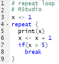 Example Rstudio Repeat Loop